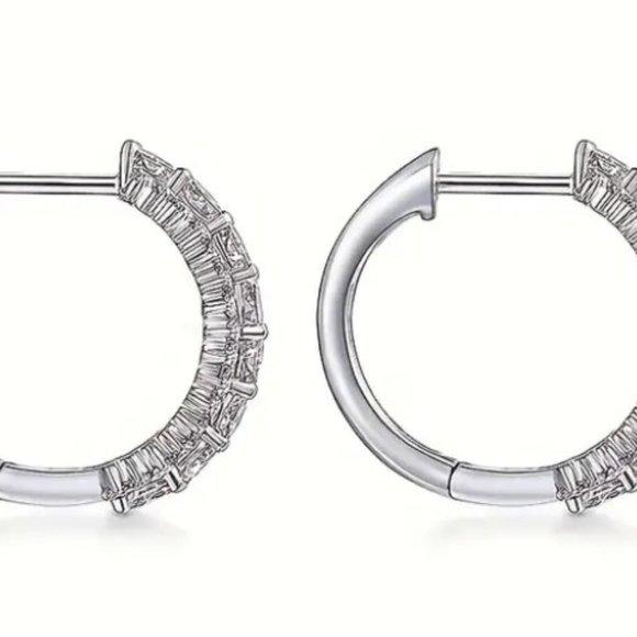 Silver Plated Sparkling Zircon Inlaid Elegant Minimalist Hoop Earrings Jewelry - Picture 2 of 5